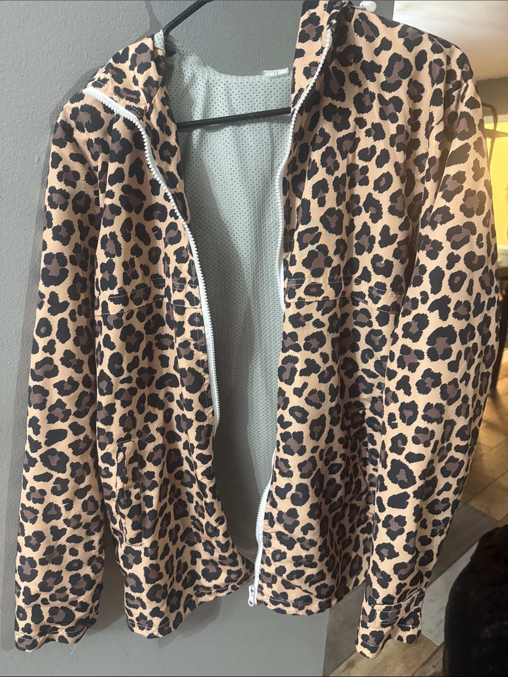 Leopard Print Zip-Front Women's Jacket - Tan/Black